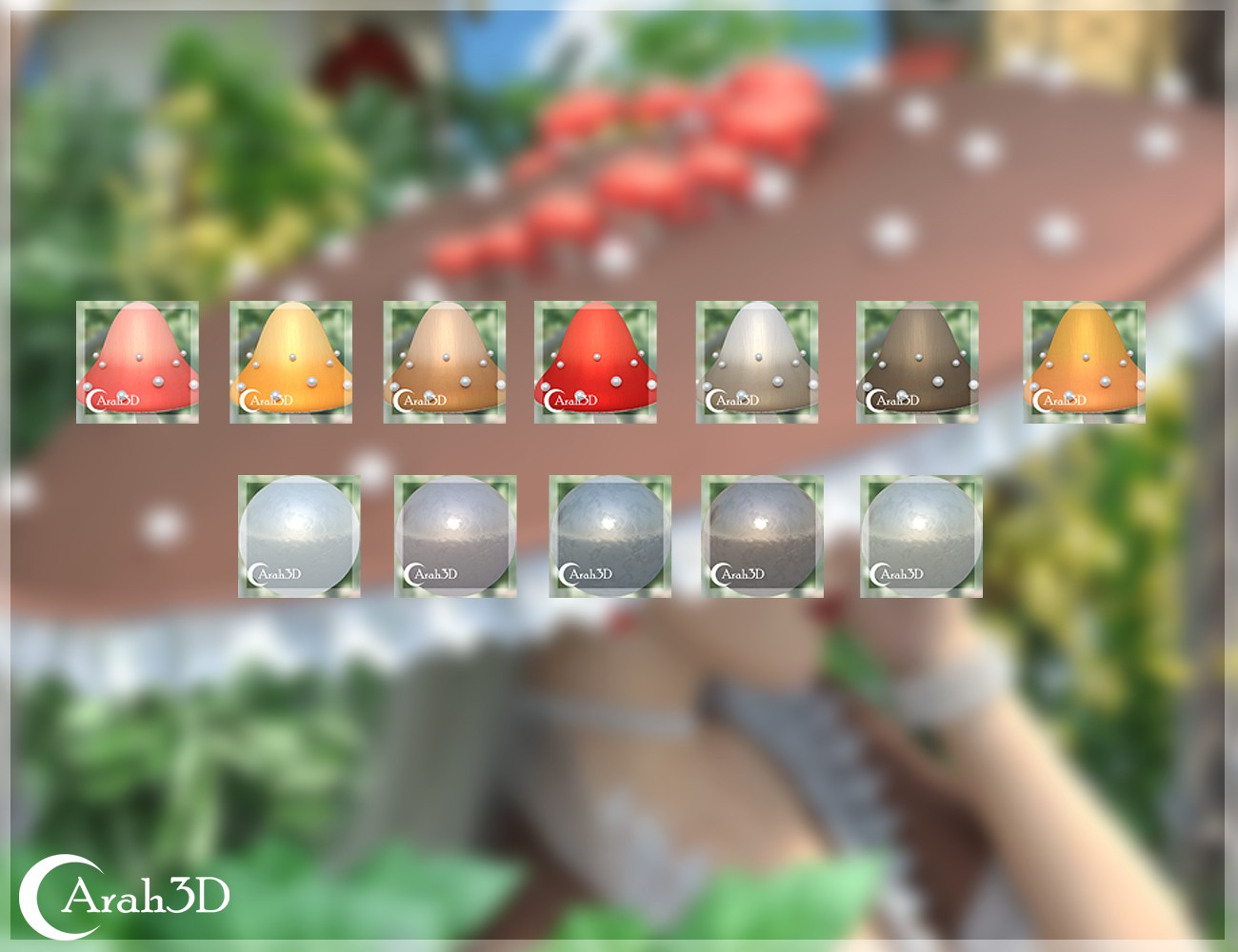Arah3D Mushroom Hats for G8F and G9 by N/A