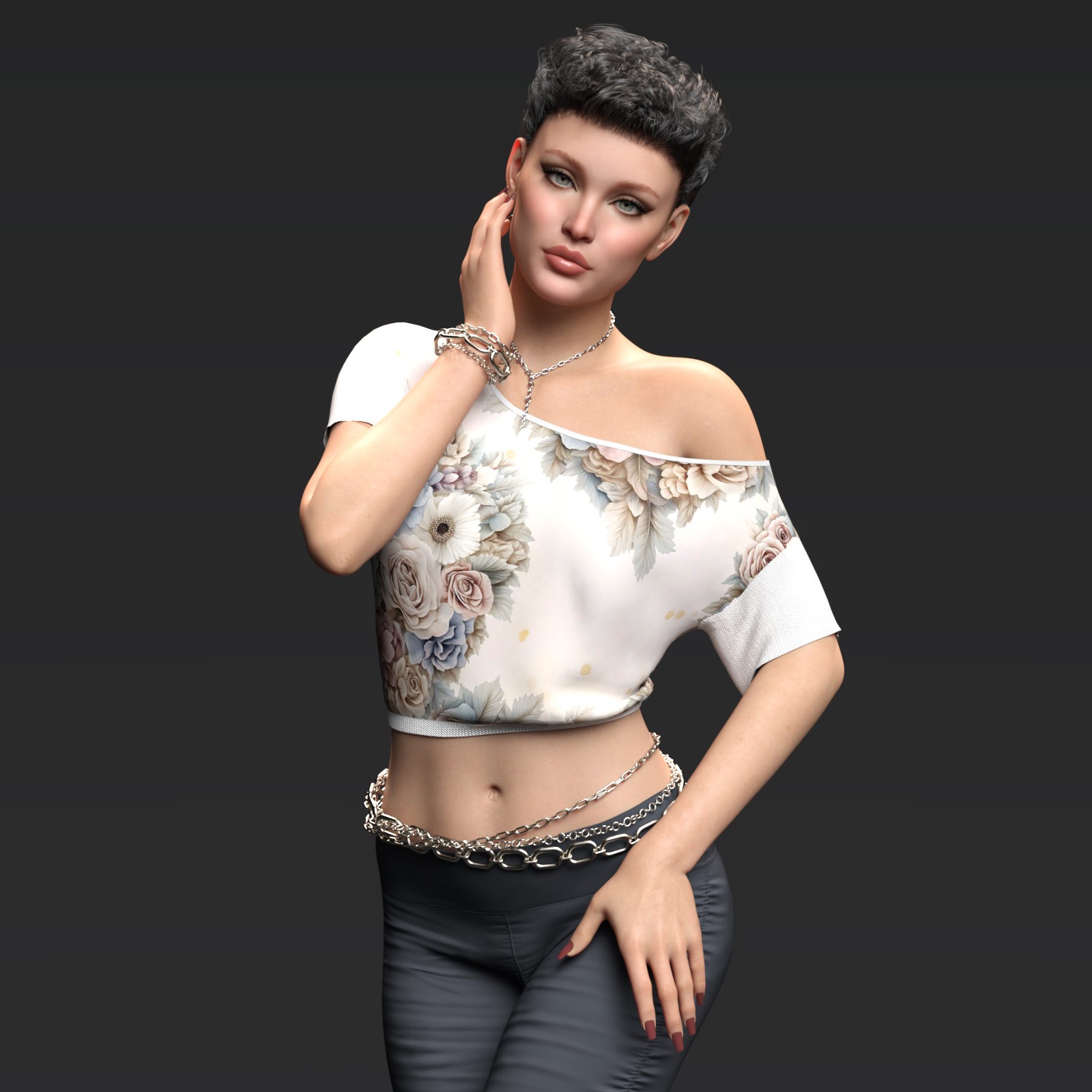 Fashion Assymetrical Crop Tee G8-G9 by N/A
