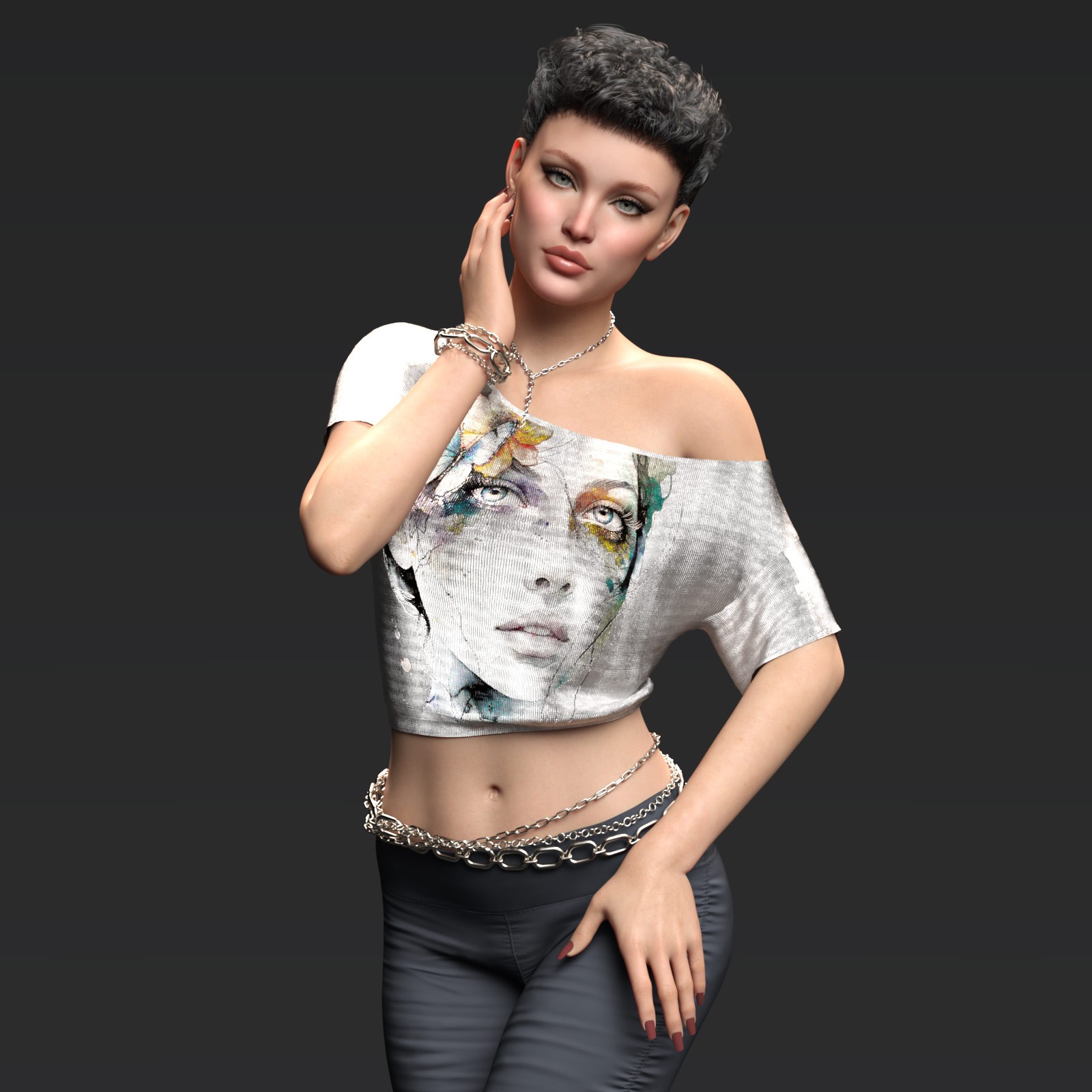 Fashion Assymetrical Crop Tee G8-G9 by N/A