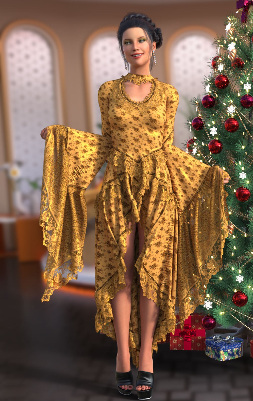 DA-MerryChristmas for dForce Starfall for Genesis 9 and 8 Female by -Wolfie- by N/A