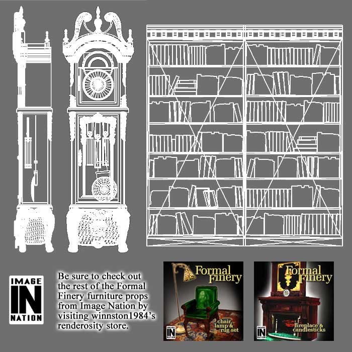 Formal Finery: Grandfather Clock & Bookcase by N/A
