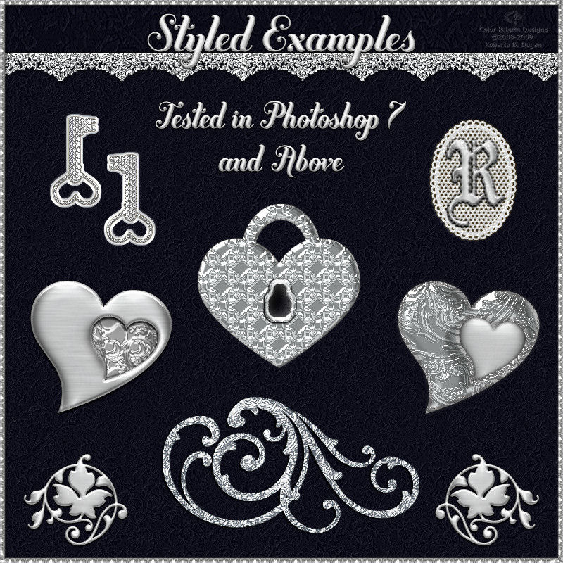 Bling! SILVER ORNATE Layer Styles w/Free Gift for Photoshop 7 & Above by N/A