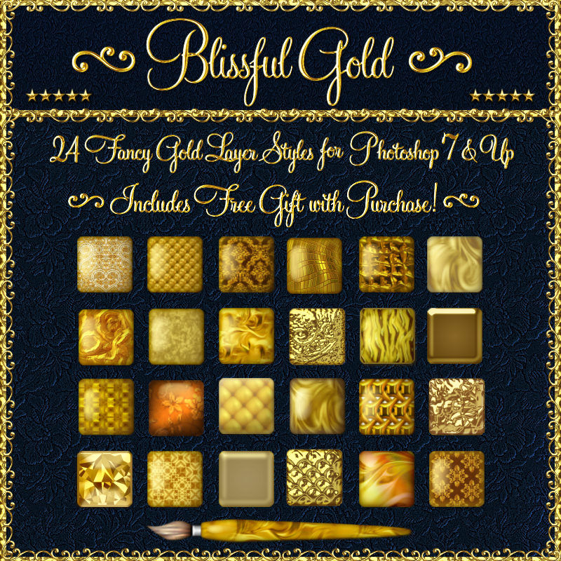 Blissful Gold Layer Styles for Photoshop 7 & Above w/Free Gift by N/A