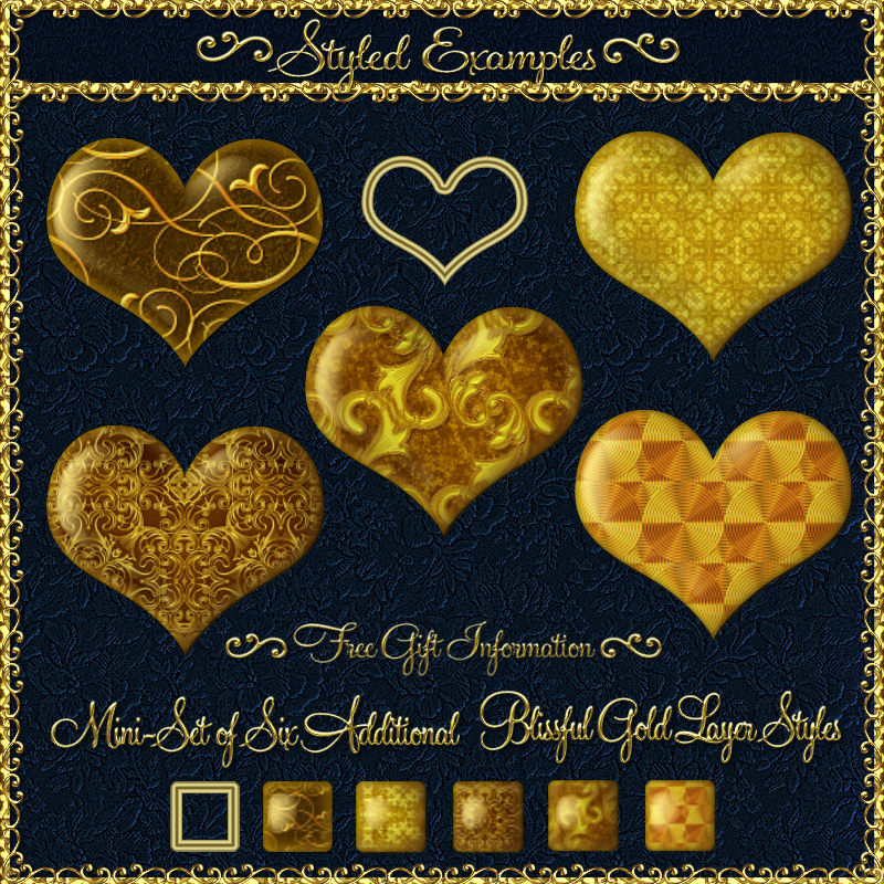 Blissful Gold Layer Styles for Photoshop 7 & Above w/Free Gift by N/A