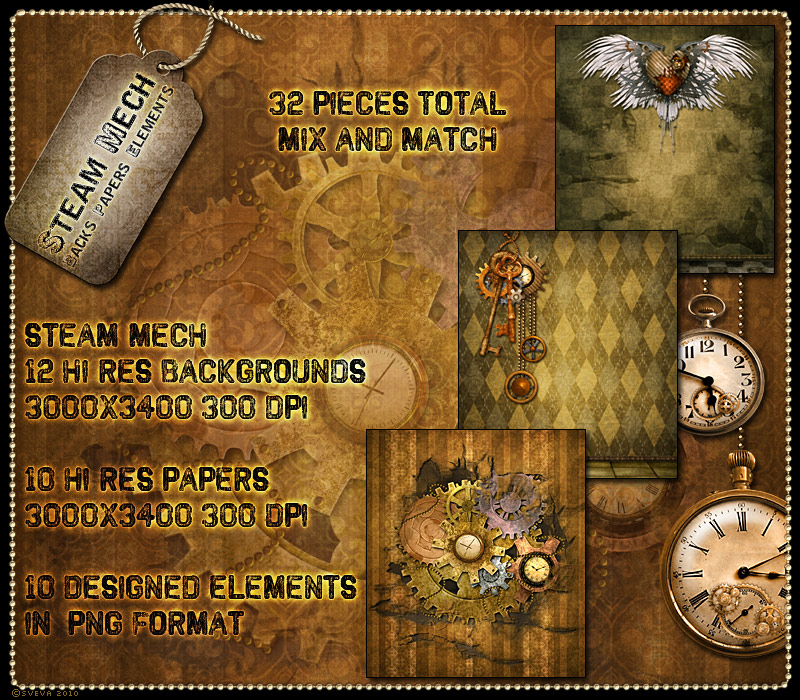 Steam-Mech: Backgrounds, Papers, Elements by N/A