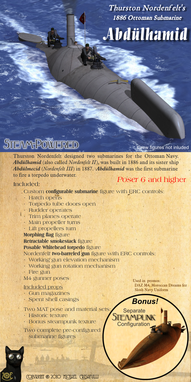 1886 Steam Submarine Abdulhamid by N/A