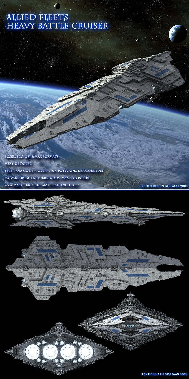 Allied Fleets Heavy Battle Cruiser - Poser,DAZ,OBJ,3DS,MAX by N/A