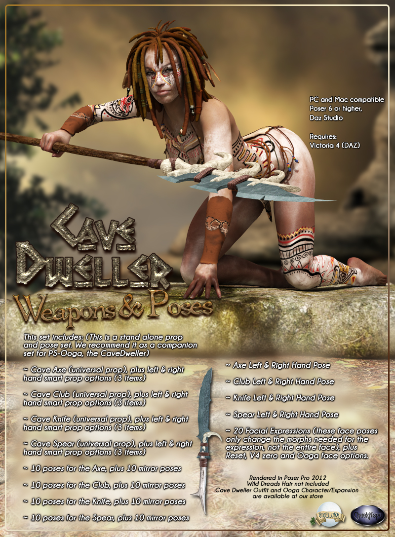 CaveDweller Weapons and Poses for V4 by N/A