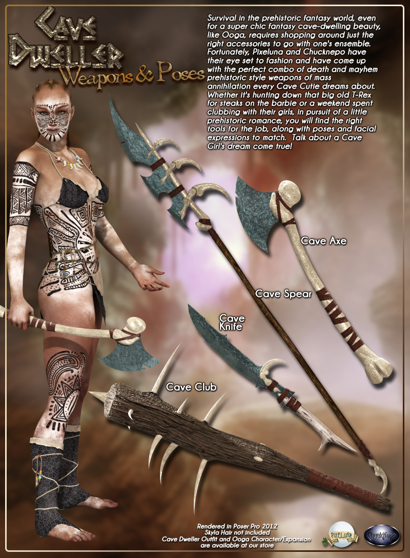 CaveDweller Weapons and Poses for V4 by N/A