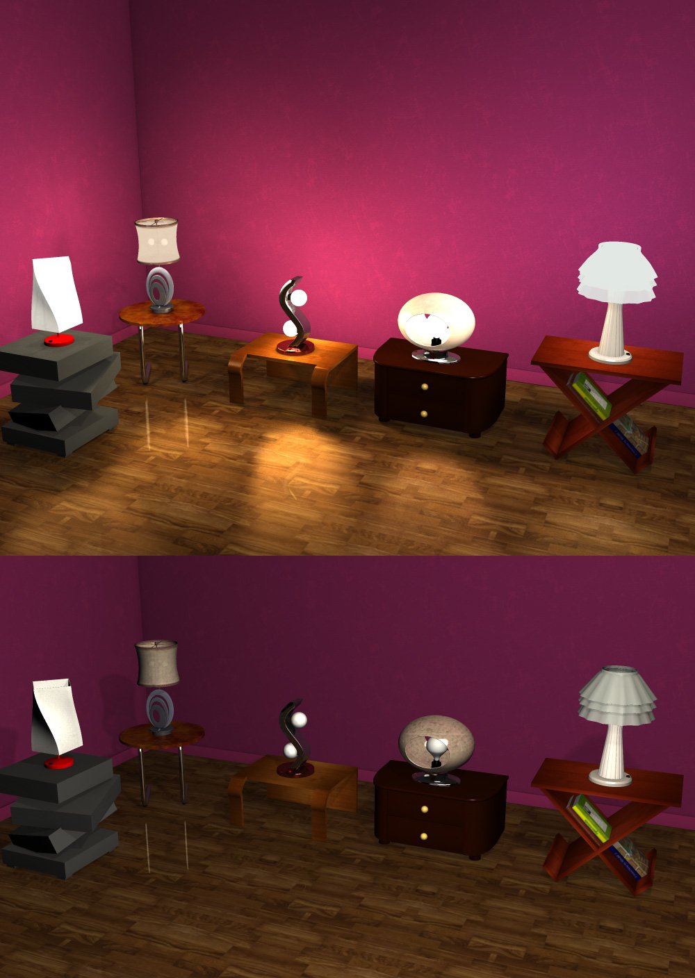 5 Bedtable lamps by N/A